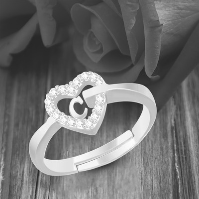 Kanak Jewels Stylish Jewellery 'C' Letter Heart Women Men Unisex Alphabet Silver plated Ring Brass Cubic Zirconia Silver Plated Ring