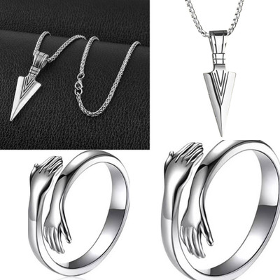 ESPERANZA ENTERPRISES Crystal Silver Alloy HUG Ring & Black Arrow Bracleat for men women boys girls Alloy, Stainless Steel Cubic Zirconia Sterling Silver, Titanium Plated Ring Set