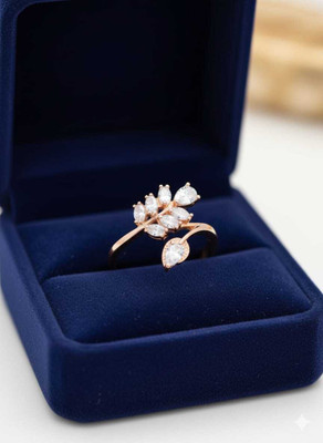 Surogya Rose Gold Zircon Leaf Design Ring Stainless Steel Cubic Zirconia Brass Plated Ring
