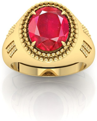 Pranjal Gems Crystal Ruby Gold Plated Ring