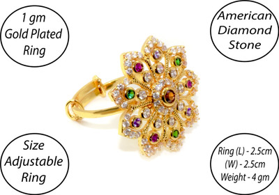 Shahi Pehnawa Queen Round Adjustable Ring Brass Diamond Gold Plated Ring