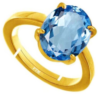 PTM Natural Blue Topaz 9.25 Ratti or 8.50 Ct Gemstone For Men Five Metal Adjustable Alloy Ring