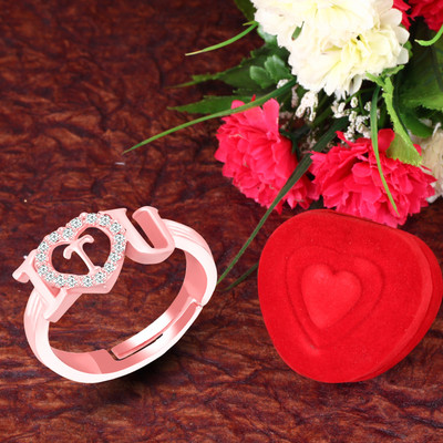 MEENAZ I love you ring girls women girlfriend T name letter propose valentine rose gold Brass, Copper, Crystal, Stone, Alloy, Metal Cubic Zirconia, Diamond, Zircon, Crystal Platinum, Rhodium, Gold Plated Ring Set