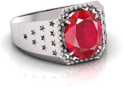 Pranjal Gems 7.25 Ratti Manikya Gemstone Adjustable Ring With Lab CertificateRS Silver Ruby Ring