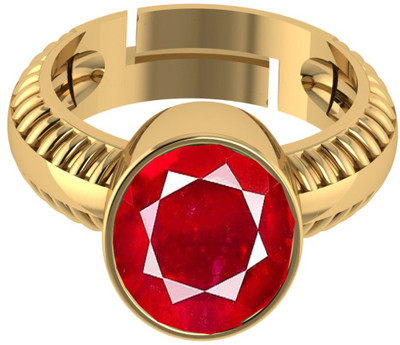 SIDHGEMS 13.25 Ratti Natural Certified Ruby Manik Panchdhatu Birthstone Rashi Ratan Ring Brass Ruby Gold Plated Ring