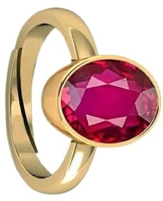 SIDHGEMS 7.25 Ratti Natural Certified Ruby Fine Adjustable Ring Brass Ruby Gold Plated Ring