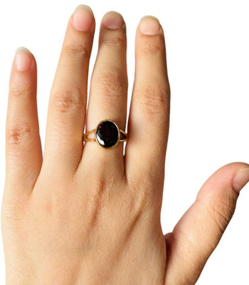 Chopra Gems Original and Certified Gomed/Garnet Ring Astrological Stone for Unisex Brass Gold Plated Ring