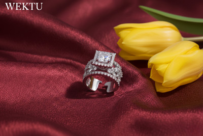 WEKTU Stylish Solitare/Silver Plated/Artifcial/Free Size/1PC/4 Stainless Steel Zircon Silver Plated Ring