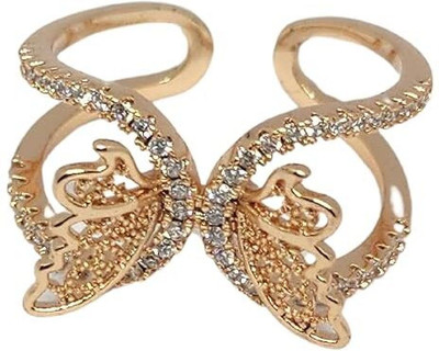 JewelCrafts Adjustable Rose Gold Tone Butterfly Ring with CZ Crystal Accents Metal Ring
