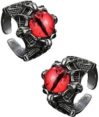 SILVOSWAN New Design Set Of 2 Red Glass Eye ring for men and women Stainless Steel, Alloy Silver Plated Ring