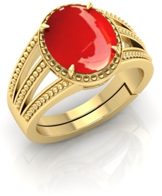 Anjali Corporation 3.25 Ratti To 21.25 Ratti Moonga Stone Gold Plated Ring With Lab Certificate Brass Coral Gold Plated Ring