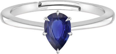 PreciaBella Sterling Silver Sapphire Rhodium Plated Ring