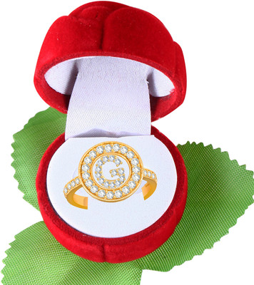 Divastri Rings for women girls combo heart love valentine ring G letter party couple AD Alloy, Metal, Brass, Crystal, Copper, Stone Crystal, Diamond, Zircon, Cubic Zirconia Gold Plated Ring Set