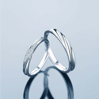 syrma Valentine Day Gift Couple Rings for lovers Trendy Fashionable Alloy Cubic Zirconia Silver Plated Ring Set