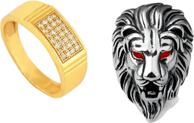 Neerajyoti Lion and D 18 ring combo set Alloy Cubic Zirconia Gold, Silver Plated Ring Set