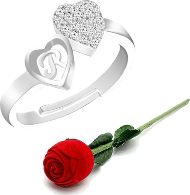 MEENAZ Alloy, Metal, Copper, Crystal, Brass Crystal, Zircon, Diamond Silver Plated Ring Set