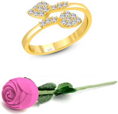 VIGHNAHARTA Gold Plated Alloy adjustable Ring with Rose box for Women and Girls Brass Cubic Zirconia Ring Set
