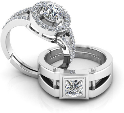 Miss Highness Couple Beautiful Diamond Adjustable Combo Rings – Luxury Gift for Women & Men, Sterling Silver Cubic Zirconia Rhodium Plated Ring Set