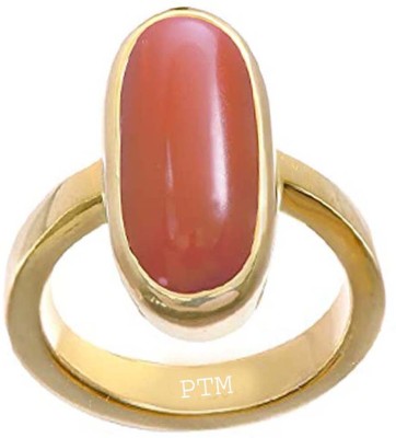 PTM Coral (Moonga) Gemstone 4.25 Ratti or 4 Ct for Unisex Pure Copper (Tamba) Copper Coral Ring