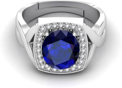 KUSHMIWAL GEMS 9.25 Ratti 8.55 Crt AA++ Certified Blue Sapphire Ring Nilam/Neelam Stone Ring Brass Sapphire Silver Plated Ring