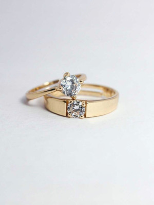 ELITE CREATION Adjustable Couple Rings Valentine Gifts Couple Rings for Girls and Boys Valentine Day Propose Your Girlfriend Brass Cubic Zirconia Gold Plated Ring