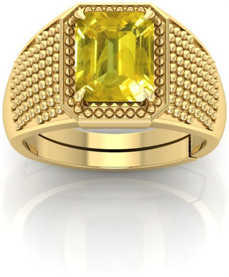 ANGIRA GEMS 7.25 Ratti Yellow Sapphire S Top Gold Brass Crystal Gold Plated Ring