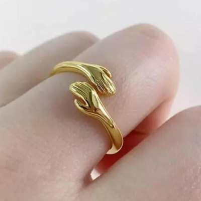 Vibeesle Stylish Gold plated Hug Shape Finger Ring For Women and Girls Alloy Gold Plated Ring