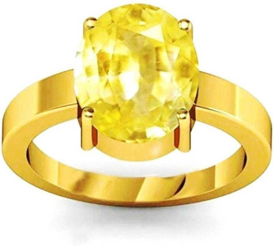 Vanishree World Yellow Sapphire Ring Adjustable Pukhraj Gemstone Ring for Men and Women Brass Sapphire Gold Plated Ring