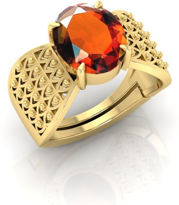 Pranjal Gems 14.25 Ratti Gomed Gemstone Adjustable Ring With Lab CertificateAH Metal Garnet Gold Plated Ring