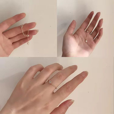 Hollywood Studio ADJUSTABLE CHAIN RING Copper Cubic Zirconia Gold Plated Chain Ring - Single Finger