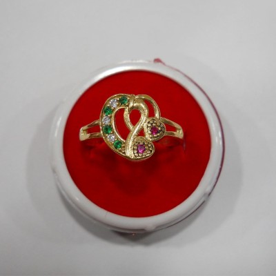 jr fashion Panchaloha (Impon) Full Stone Heart Design Alloy Ruby, Emerald, Zircon Ring