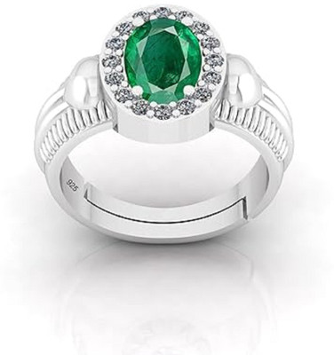SIDHGEMS Sterling Silver Emerald Silver Plated Ring