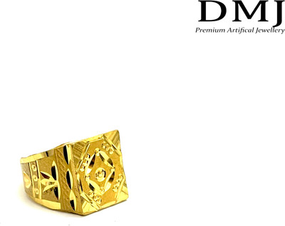 DMJ Premium HighQuality Square Gold Look Finely Detailed Handmade Ring (DM-D2-33) Brass Gold Plated Ring