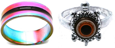 Dynamic Retail Global Set of 2 Rings for Men & Women, Multicolor-Red Alloy Ring