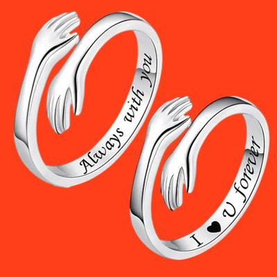 Vientiq Special Couple Ring Set for Special day Stainless Steel Cubic Zirconia Silver Plated Ring Set