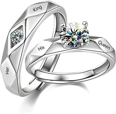 Deevora Adjustable Couple Ring for lovers in silver stylish king Queen design Alloy Sterling Silver Plated Ring Set