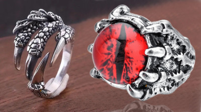 Syfer Dragon Eye/Evil Eye Ring for Women & Men, Club/Party/Biker/Office Ring-COMBO Stainless Steel Silver Plated Ring