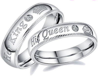 Teeragaj Stainless Steel, Brass, Stone, Metal, Copper Cubic Zirconia Silver, Rhodium Plated Ring Set