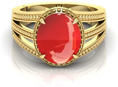 Pranjal Gems 9.25 Ratti Munga Gemstone Adjustable Ring With Lab CertificateST Stone Coral Brass Plated Ring