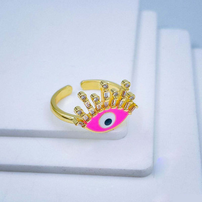 ZIVOM Eyelash Evil Eye Copper Cubic Zirconia Gold Plated Ring