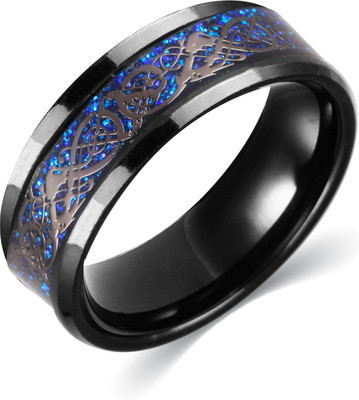 Neerajyoti Stainless Steel Black Silver Plated Ring