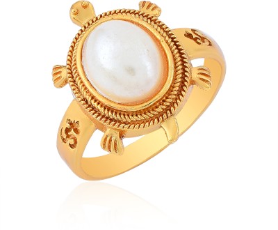 Mahakaal Jewels Gold Plated Embellished With White PearlTortoise Turtle Vastu Kachua Finger Ring Brass Gold Plated Ring