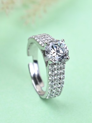 CLARA Statement Solitaire Sterling Silver Cubic Zirconia Rhodium Plated Ring