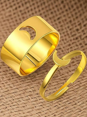 Dressberry Golden Half Moon Couple Ring Matching Wrap Finger Ring For Women And Girls Alloy Gold Plated Ring Set