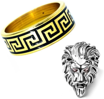 Neerajyoti silver lion & band ringset Alloy Gold Plated Ring Set