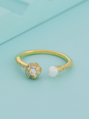 Kushal's Fashion Jewellery Pearl Gold-Plated Party Zircon Trendy Finger Ring Copper Gold Plated Ring