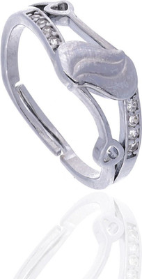 Sangria Silver Plated American Diamond Adjustable Finger Ring for Women and Girls Brass Diamond Silver Plated Ring
