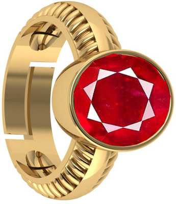 jemskart 8.25 Ratti Natural Ruby Stone Manik Ring Brass Ruby Gold Plated Ring