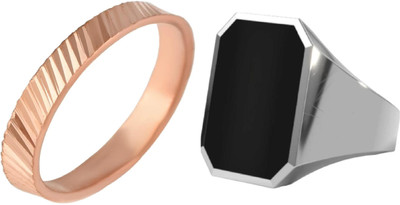 Dynamic Retail Global Set of 2 Rings for Men, Gold-Black Alloy Ring