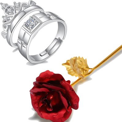 Fashion Frill Valentine Gift For Girlfriend Rings For Women Ring With Golden Flower Stainless Steel Crystal Silver Plated Ring